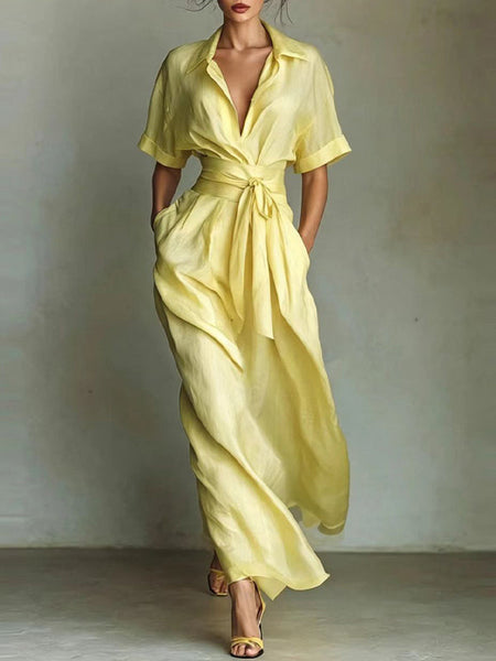 Solid Tied Shirt Dress