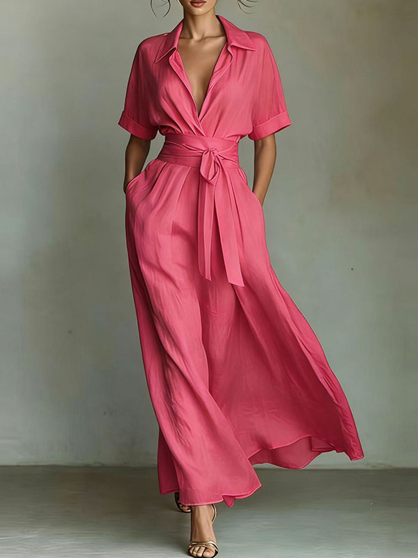 Solid Tied Shirt Dress