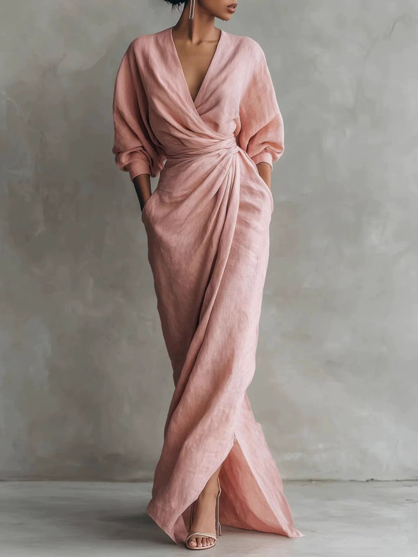 Solid V-Neck Maxi Dress