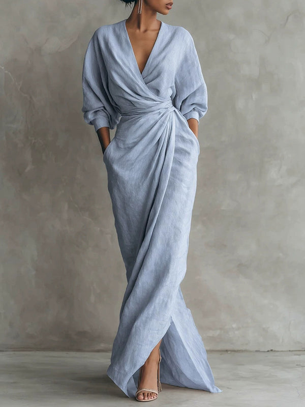 Solid V-Neck Maxi Dress