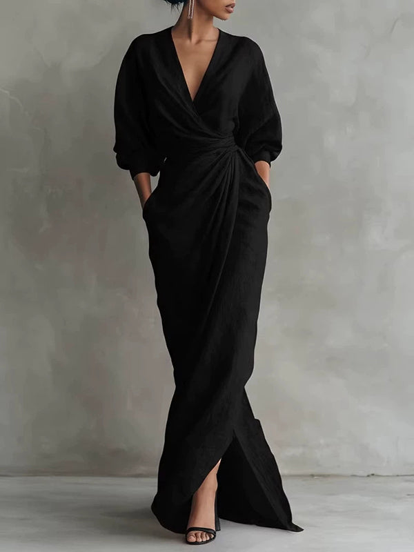 Solid V-Neck Maxi Dress