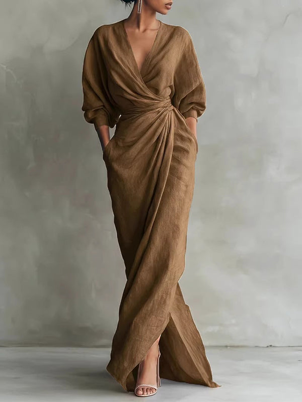 Solid V-Neck Maxi Dress