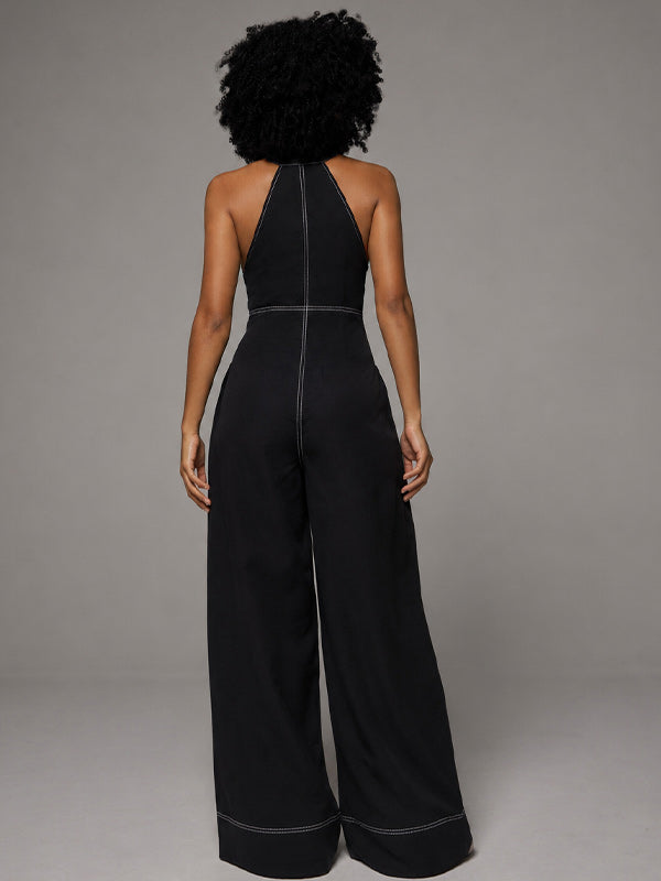 Zip-Front Wide-Leg Sleeveless Jumpsuit