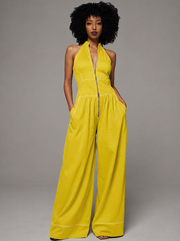 Zip-Front Wide-Leg Sleeveless Jumpsuit – HAUS SAVAGE