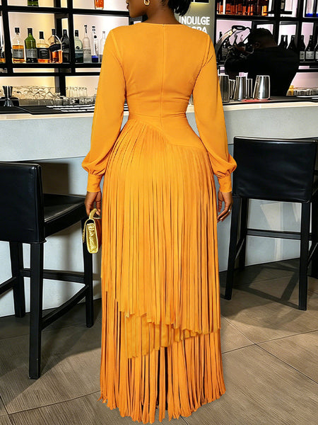 Solid Fringe Maxi Dress