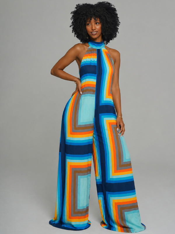 Printed Wide-Leg Sleeveless Jumpsuit