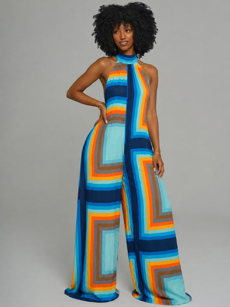 Printed Wide-Leg Sleeveless Jumpsuit