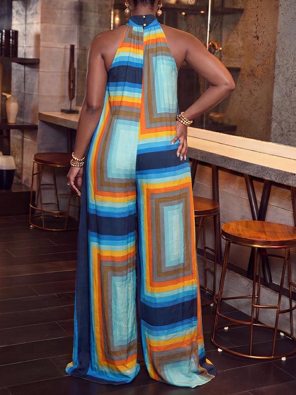 Printed Wide-Leg Sleeveless Jumpsuit