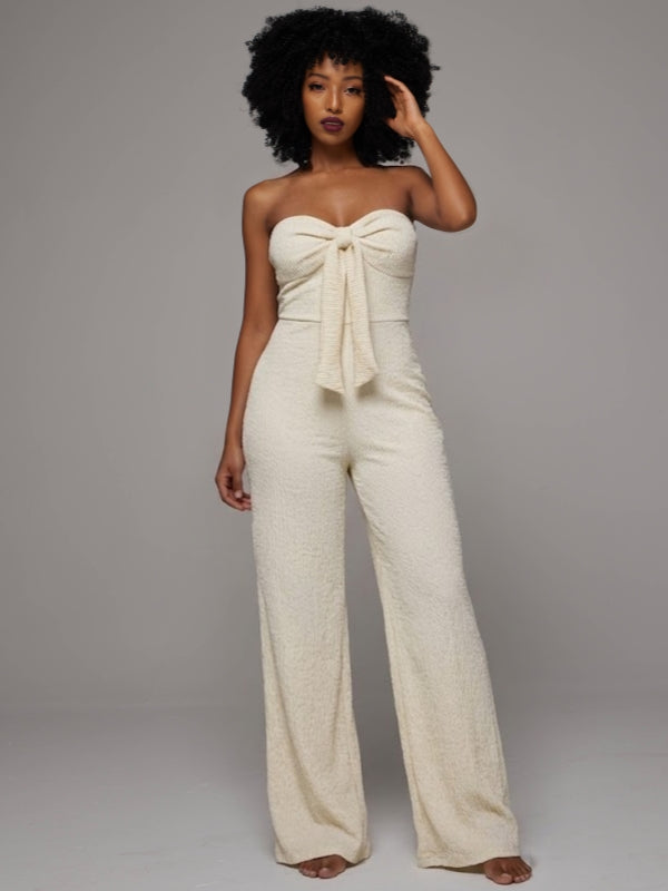 Solid Tied Strapless Jumpsuit