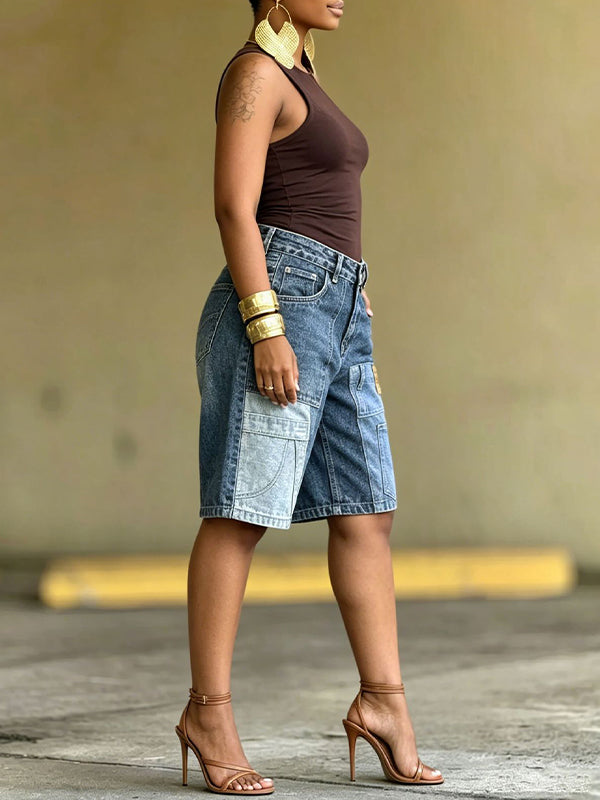 Patchwork Bermuda Denim Shorts