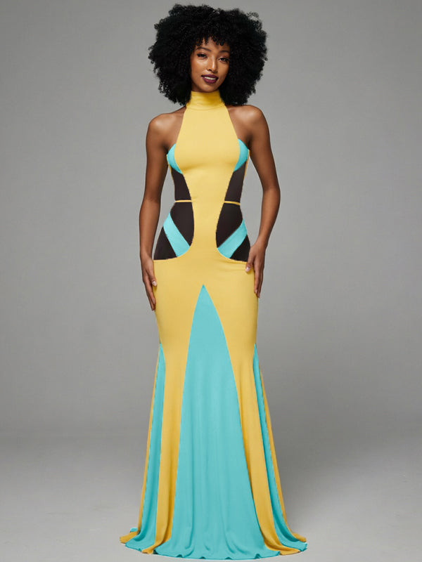 Colorblock Halter Maxi Dress
