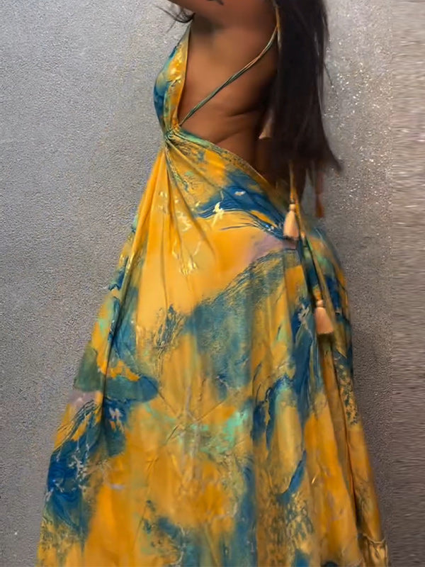Printed Tied Open-Back Dress