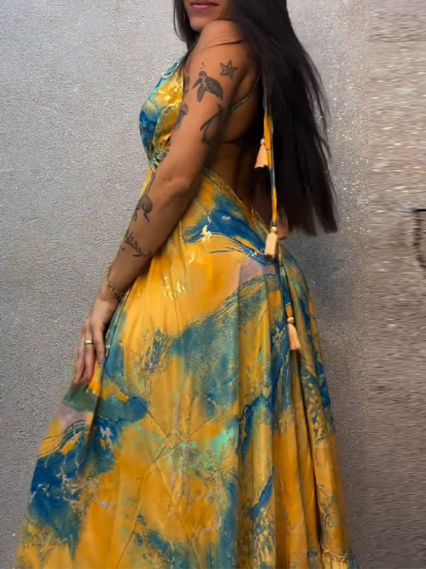 Printed Tied Open-Back Dress