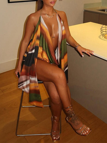 Printed Cowl-Neck Halter Top