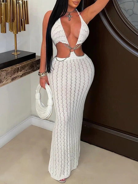 Knit Cutout Halter Dress