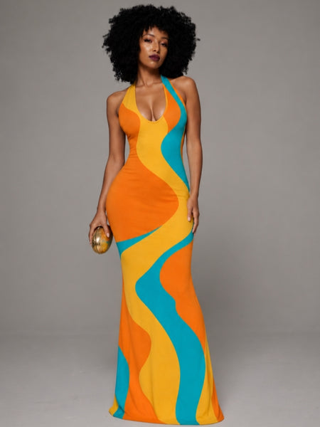 Printed Halter Maxi Dress