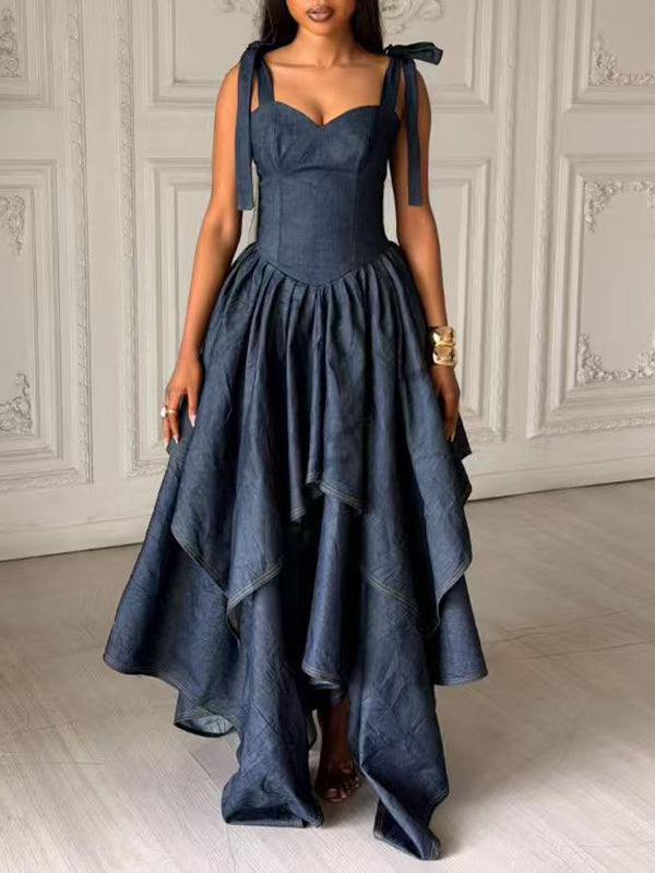 Tie-Shoulder Asymmetric Dress