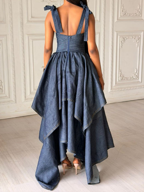 Tie-Shoulder Asymmetric Dress