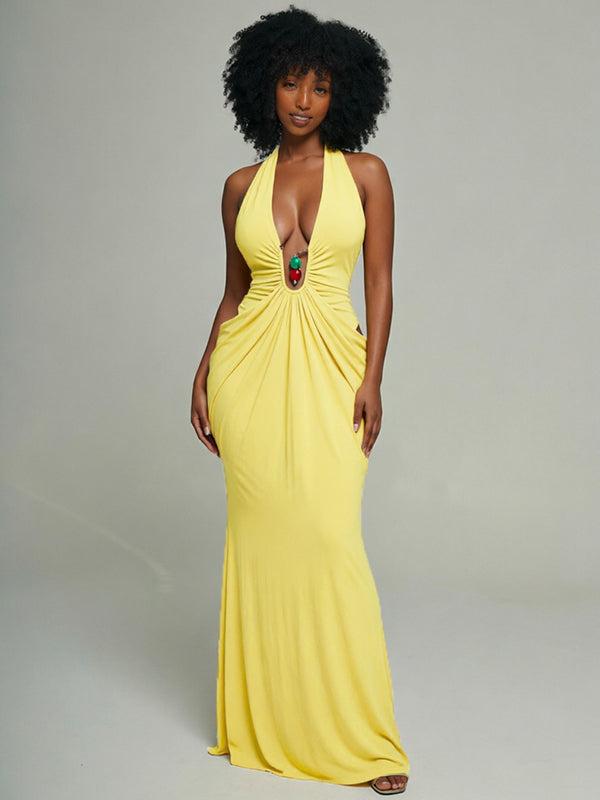 Ruched Halter Maxi Dress