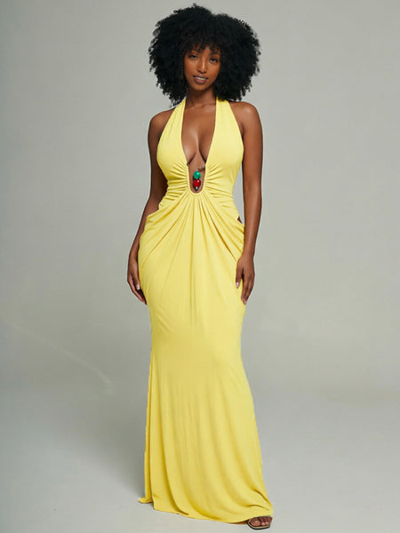 Ruched Halter Maxi Dress