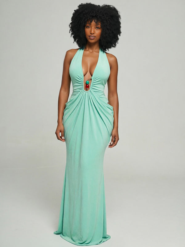 Ruched Halter Maxi Dress