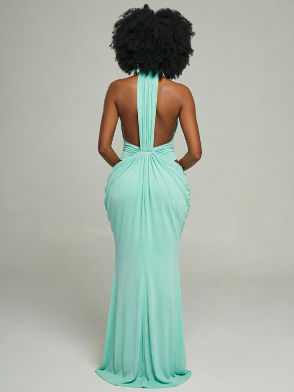 Ruched Halter Maxi Dress