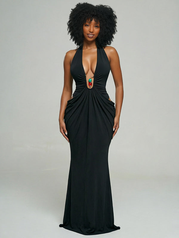 Ruched Halter Maxi Dress