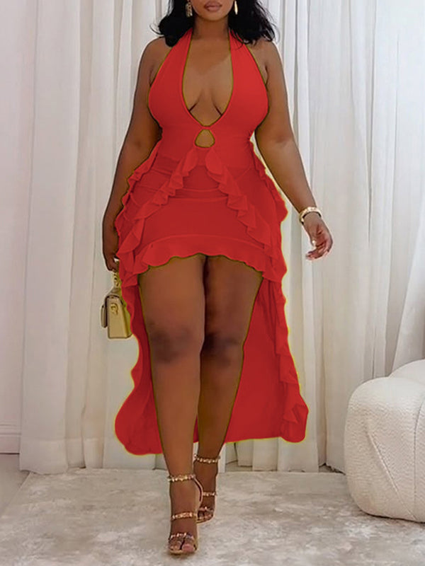 High-Low Ruffle Halter Dress