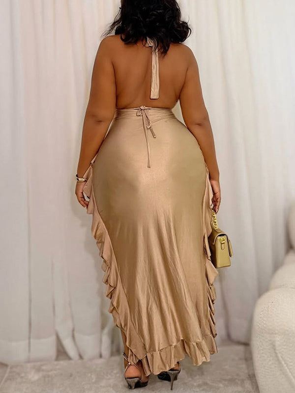 High-Low Ruffle Halter Dress