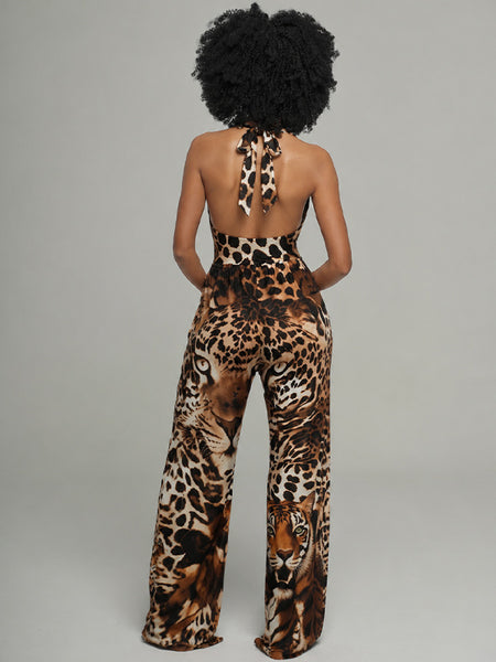 Leopard Wide-Leg Halter Jumpsuit