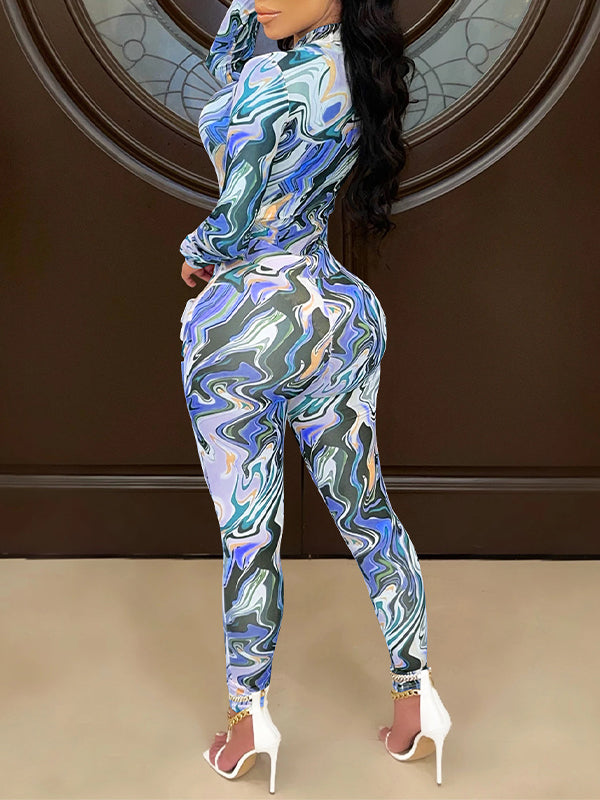Printed Sheer Top & Pants Set