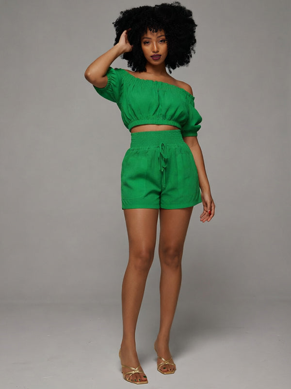 Off-Shoulder Crop Top & Shorts Set