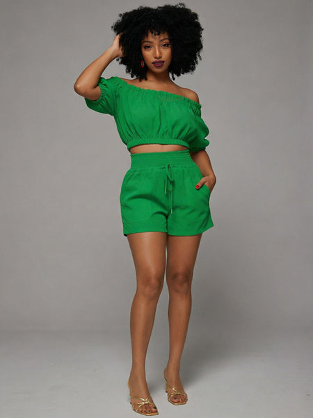 Off-Shoulder Crop Top & Shorts Set