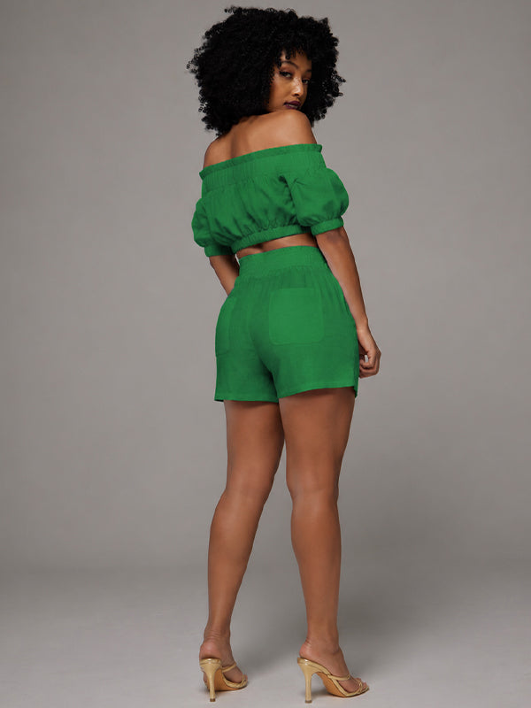 Off-Shoulder Crop Top & Shorts Set
