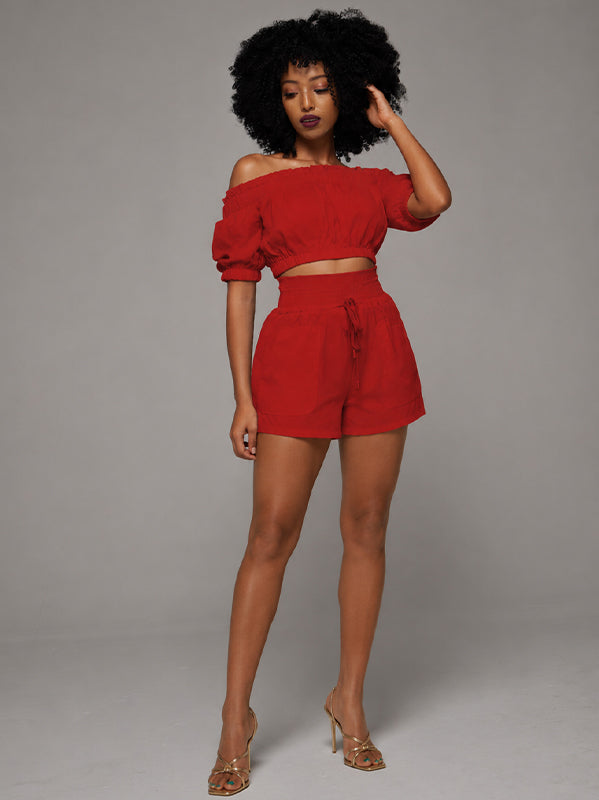 Off-Shoulder Crop Top & Shorts Set