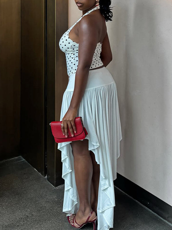 Dot Halter Top & Asymmetric Skirt Set