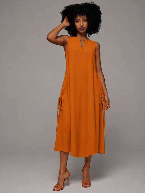 V-Neck Drawstring Sleeveless Dress