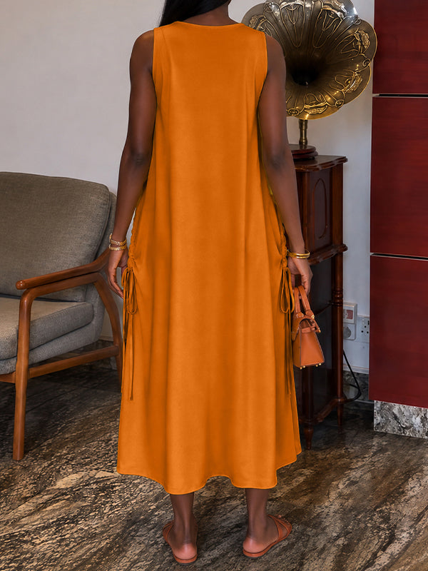 V-Neck Drawstring Sleeveless Dress