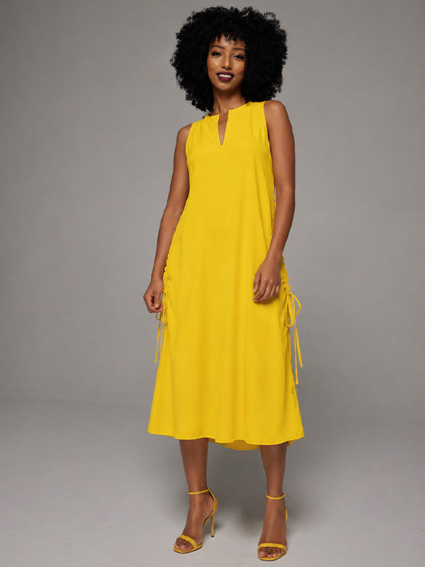 V-Neck Drawstring Sleeveless Dress