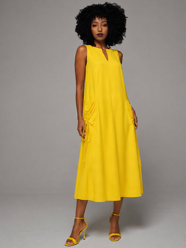 V-Neck Drawstring Sleeveless Dress