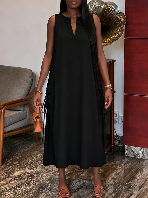 V-Neck Drawstring Sleeveless Dress