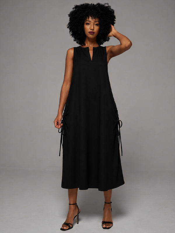 V-Neck Drawstring Sleeveless Dress