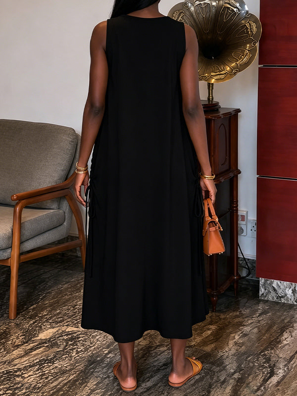 V-Neck Drawstring Sleeveless Dress