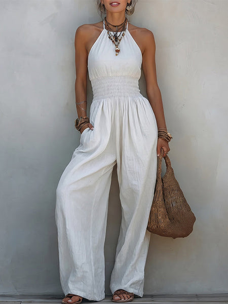 Tied-Neck Sleeveless Jumpsuit