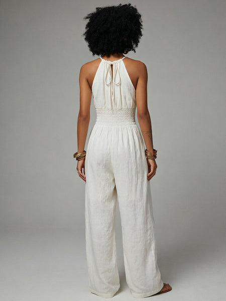 Tied-Neck Sleeveless Jumpsuit