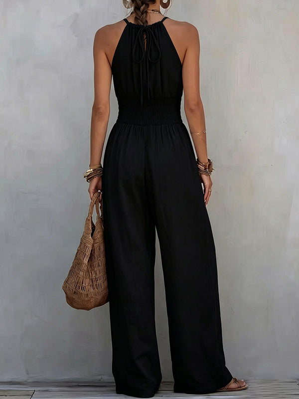 Tied-Neck Sleeveless Jumpsuit