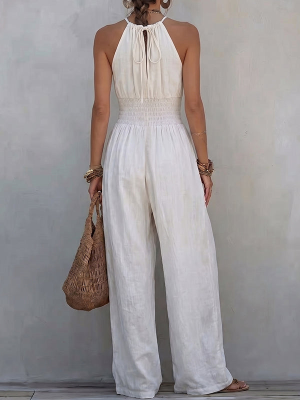 Tied-Neck Sleeveless Jumpsuit
