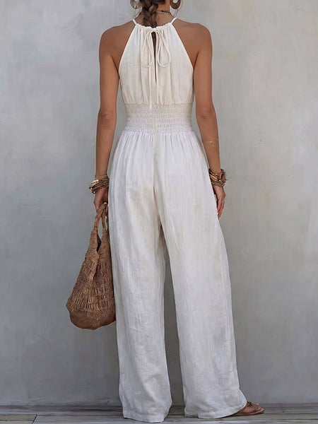 Tied-Neck Sleeveless Jumpsuit