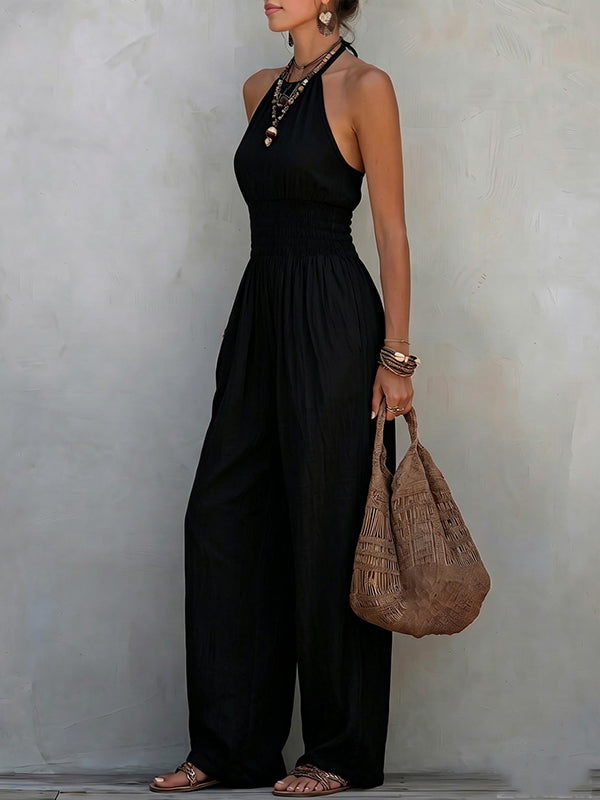 Tied-Neck Sleeveless Jumpsuit