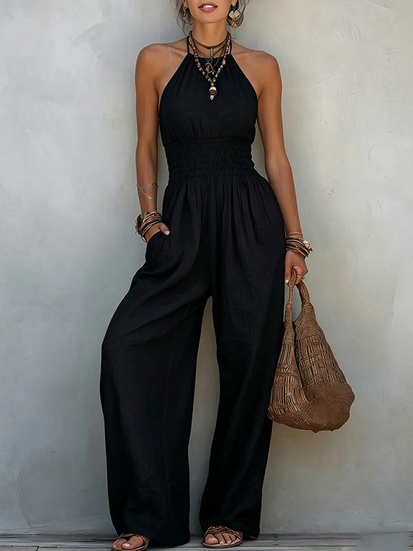 Tied-Neck Sleeveless Jumpsuit
